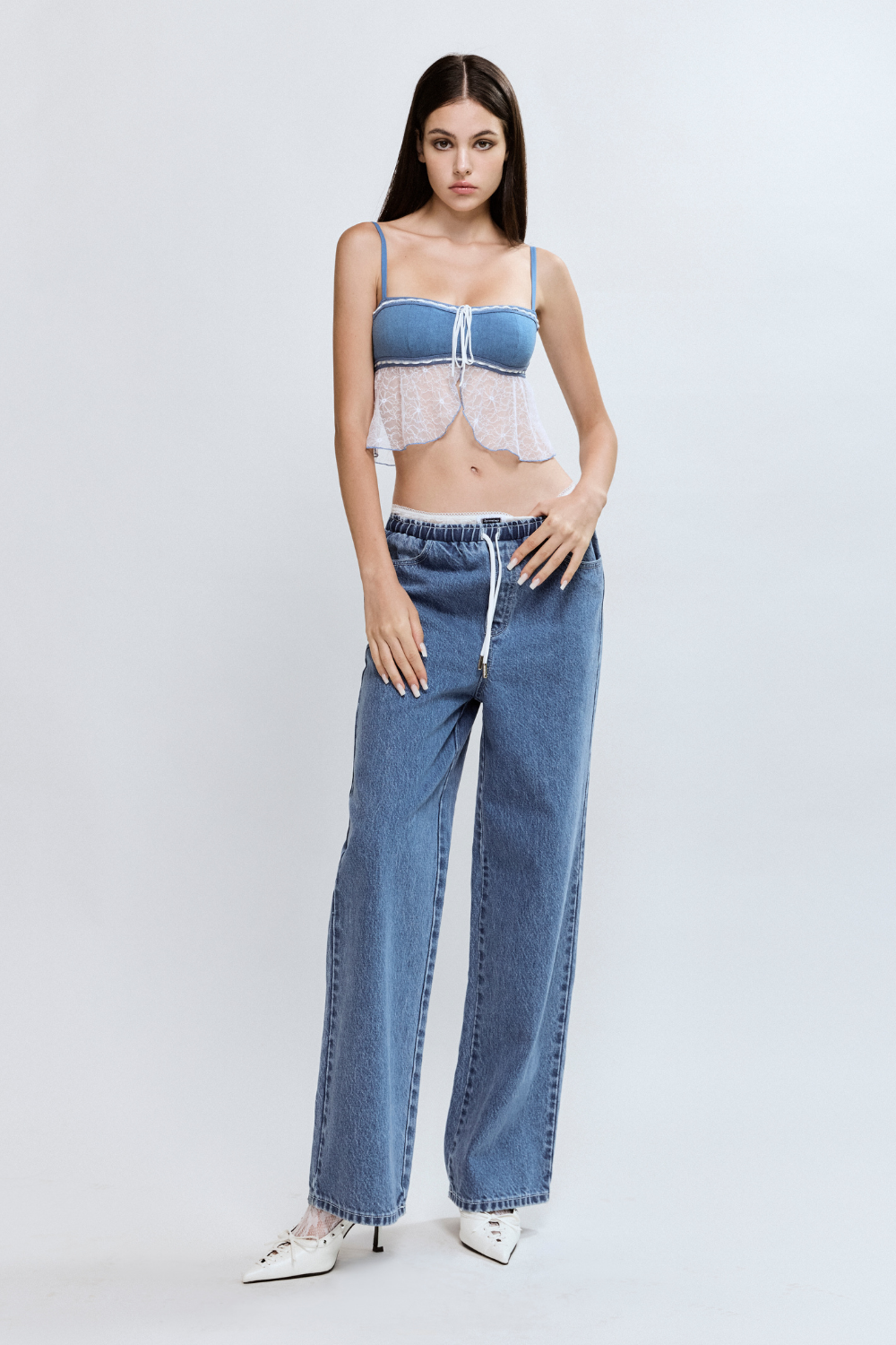 Meri Double Waisted Denim Trousers